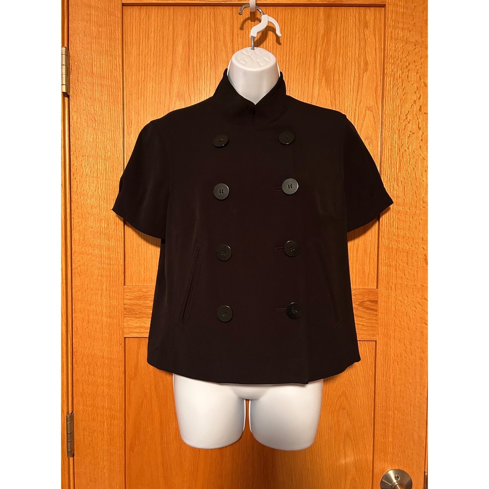INC International Concepts Black Short Sleeve Double Breasted Jacket Mock Neck M
